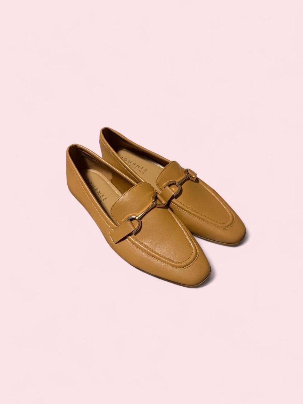 Journee Collection Tan Leather Loafers with Metal Bit